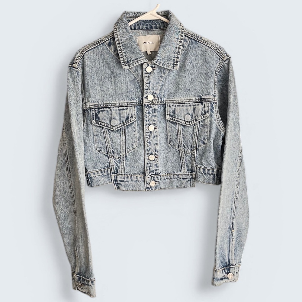 Aureta Serena Cropped All-Cotton Denim Jacket Anthropologie Revolve Size Small
